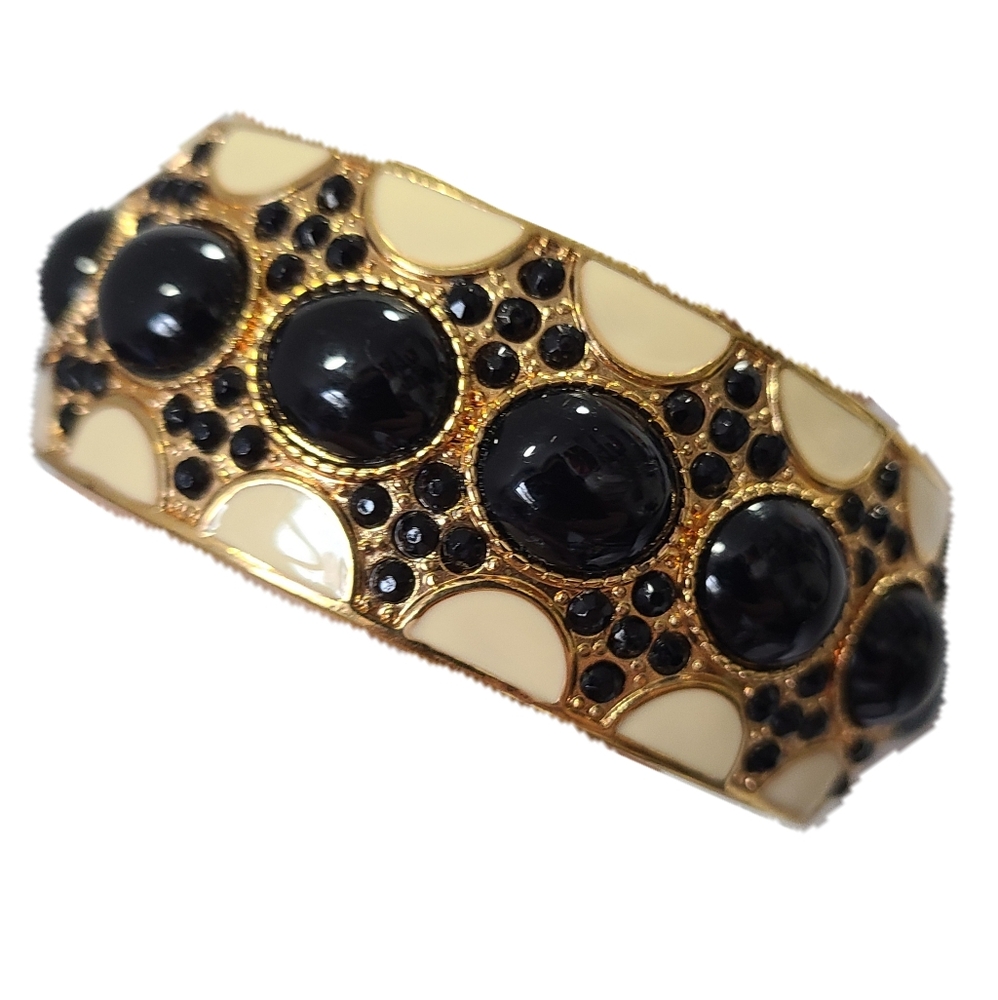 Vintage Banana Republic Cream Enamel Elegant Black and Gold Bracelet